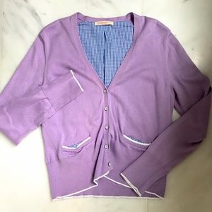 {Brooks Brothers} Lavender Gingham Inset Cardigan